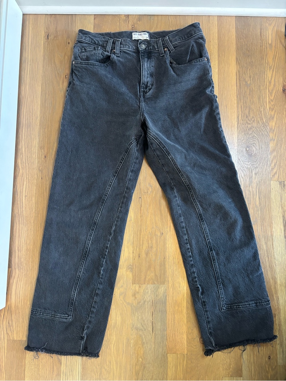 We The Free Black Straight Jeans with Panel Stitching
